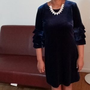 Gabby Skye blue velvet dress frill sleeve.